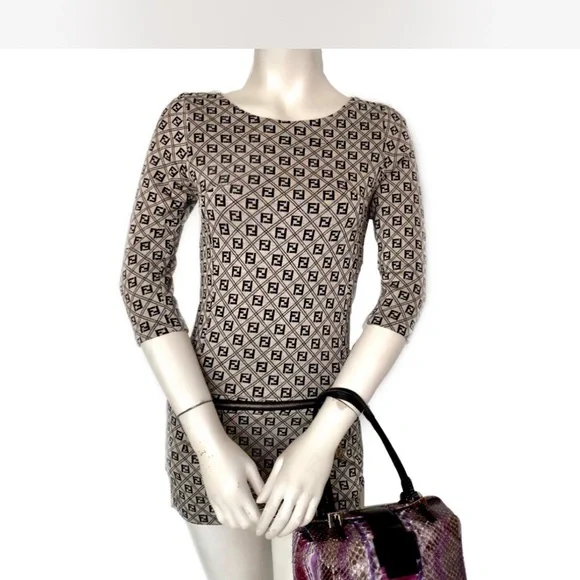 fendi monogram mini dress Fendi Vintage Grey Zucca FF Logo Monogram Mini Dress  Amarcord Vintage  Fashion